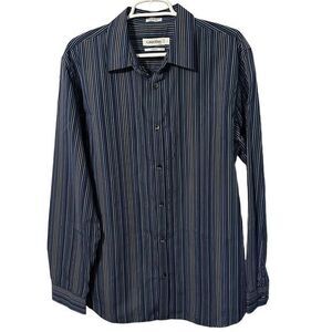 Calvin Klein Mens Modern Fit Size L Large‎ Blue Cotton Blend Long Sleeve Shirt